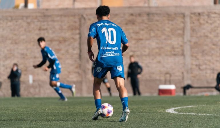 Soccer player wearing number 10 blue jersey during a match on a sunny day.